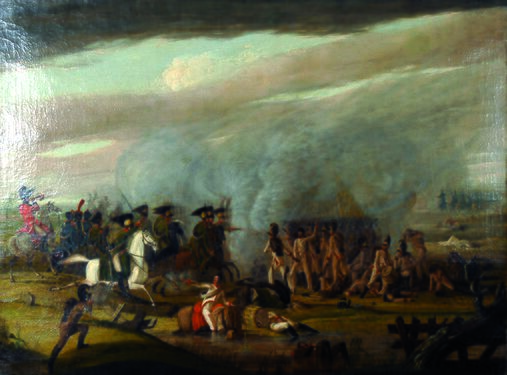 O. Meixner, Angriff französischer leichter Kavallerie auf österreichische Infanterie in der Schlacht bei Aspern 1809, (1813)