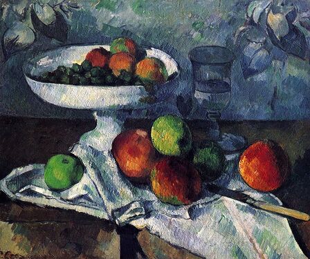 Paul Cézanne, Stillleben mit Compotier, Glas und Messer, 1879/80