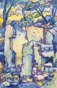 Aloys Wach, Frau vor einer Ruine, 1917