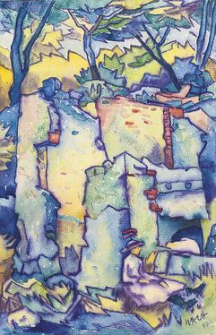 Aloys Wach, Frau vor einer Ruine, 1917