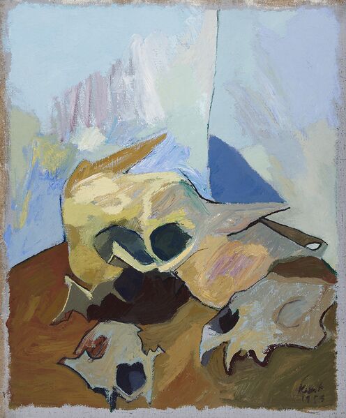 Datei:Kurt Absolon, Stillleben mit Stierschädel und Raubtierschädeln, 1956 © Museum der Moderne Salzburg.jpg